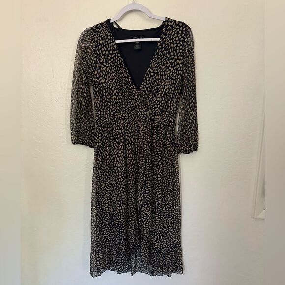 Kate & Lily Dress Womens 8 Blue Polka Dot Mesh Overlay Midi Casual Formal Work - Picture 1 of 3